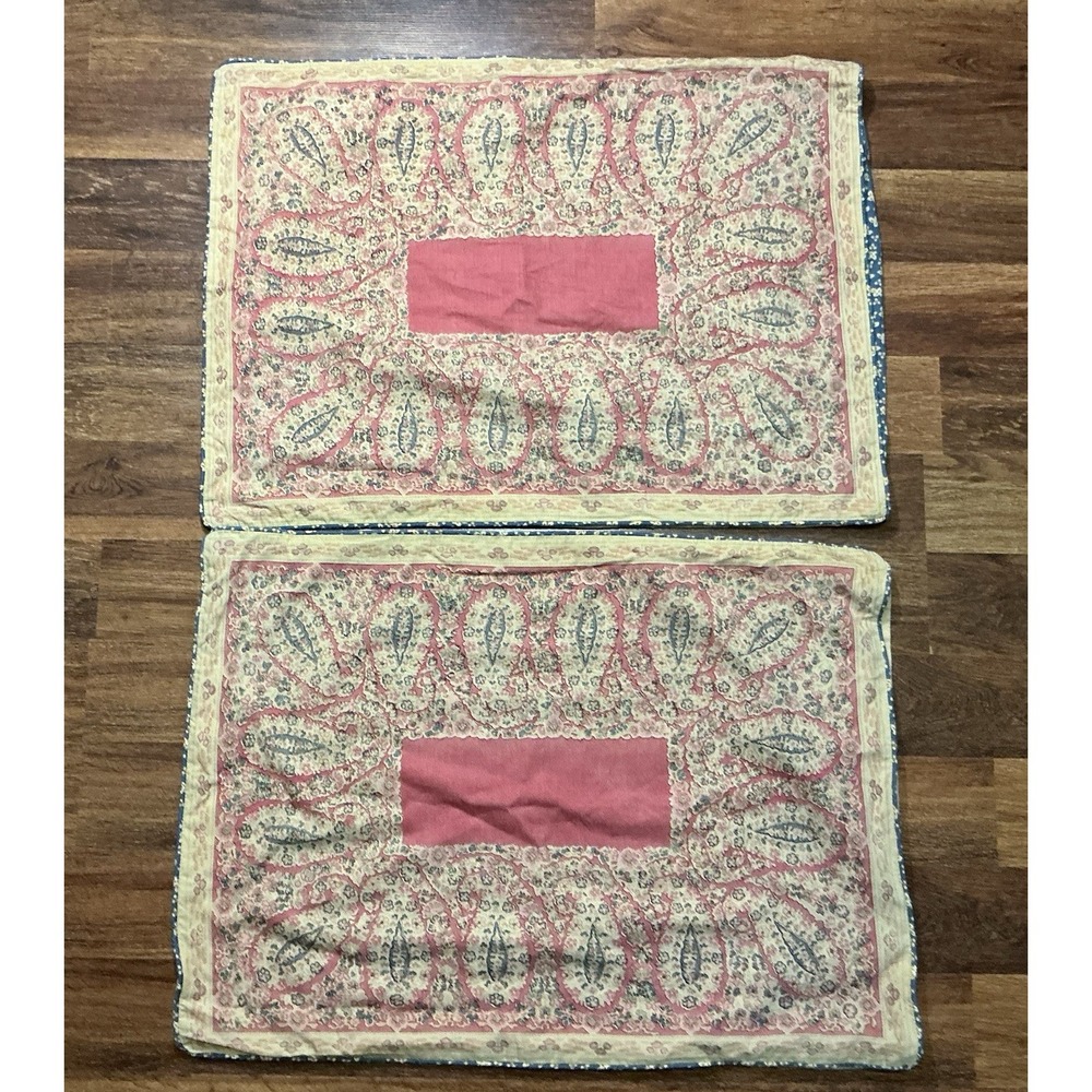 Pair Of RL CHAPS HOME Standard Shams Montauk Paisley Floral Reds Blue Ecru